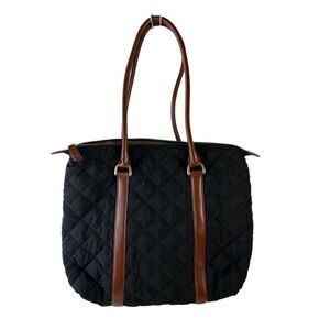 Talbots black brown quilted shoulder bag purse (interior paisley pattern) 14"x16